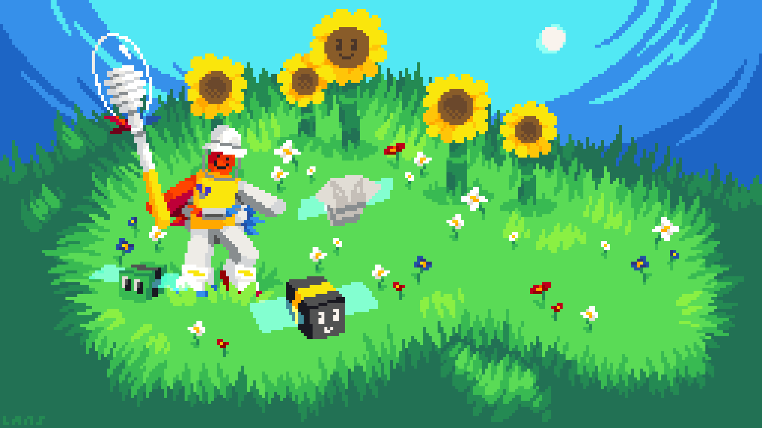 "Sunflower Field," Pixel Art, 2024